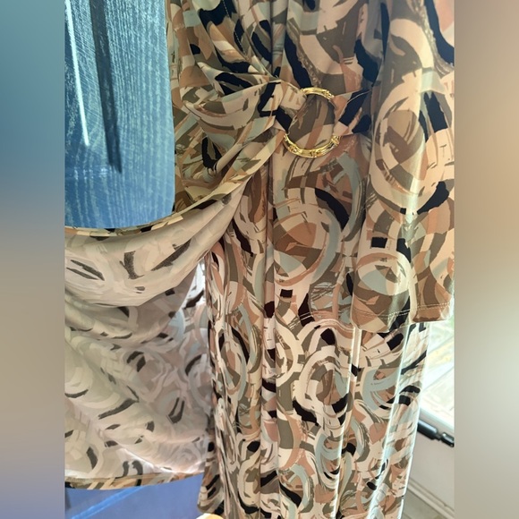 Kasper Dress Womens Large Blue Moc Wrap V-Neck Seaglass Gold Waist size XL - Picture 4 of 15